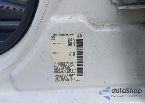 2019 Nissan Altima 2.5 Sr from USA, damaged, VIN 1N4BL4CV7KC250423